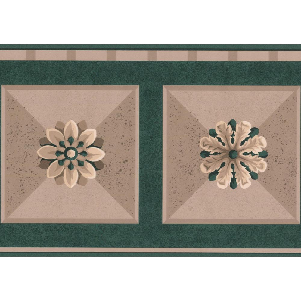 Retro Art Abstract Floral Bathroom Prepasted Wallpaper Border FR834B