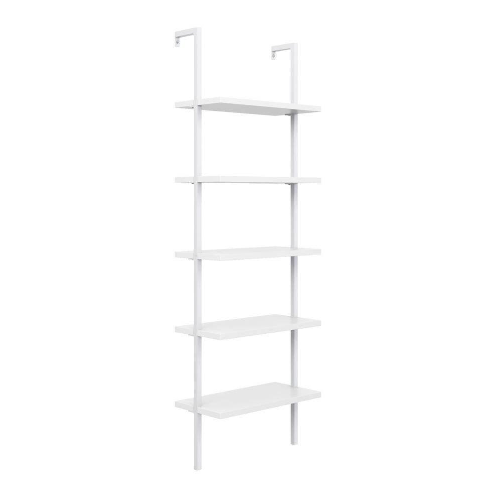 Nathan James Theo 73 in. White Wood 5Shelf Ladder Bookcase with White