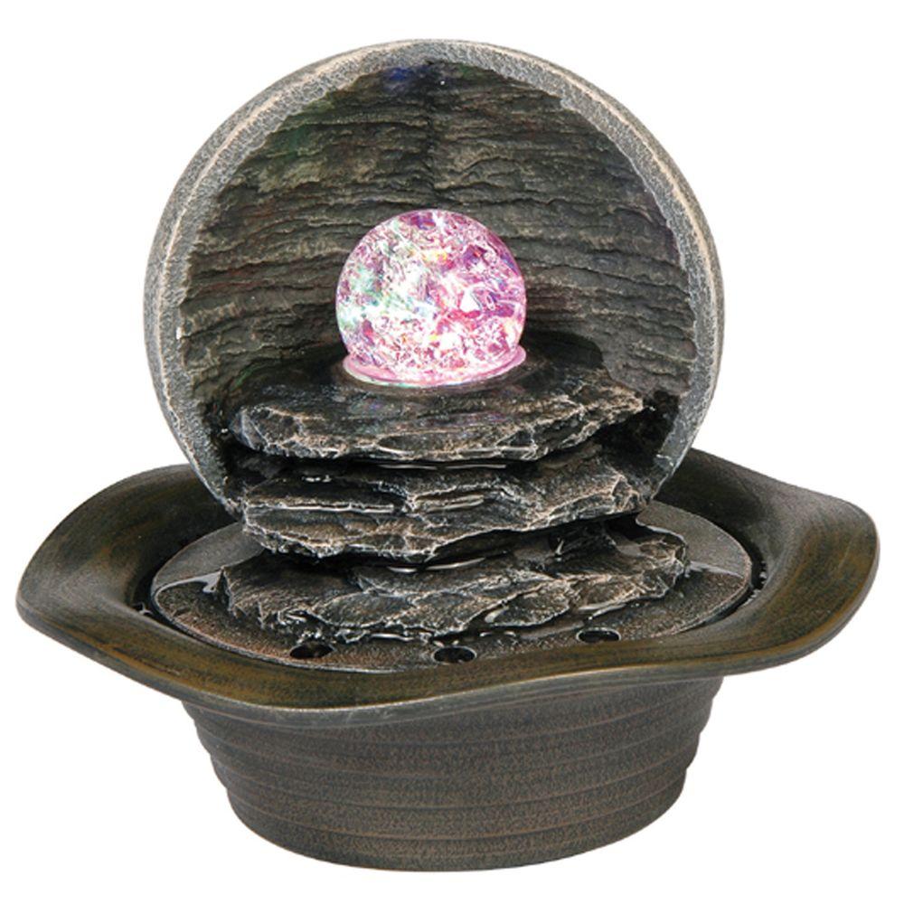 Ore International 8 In Grey Table Fountain With Led Light K326