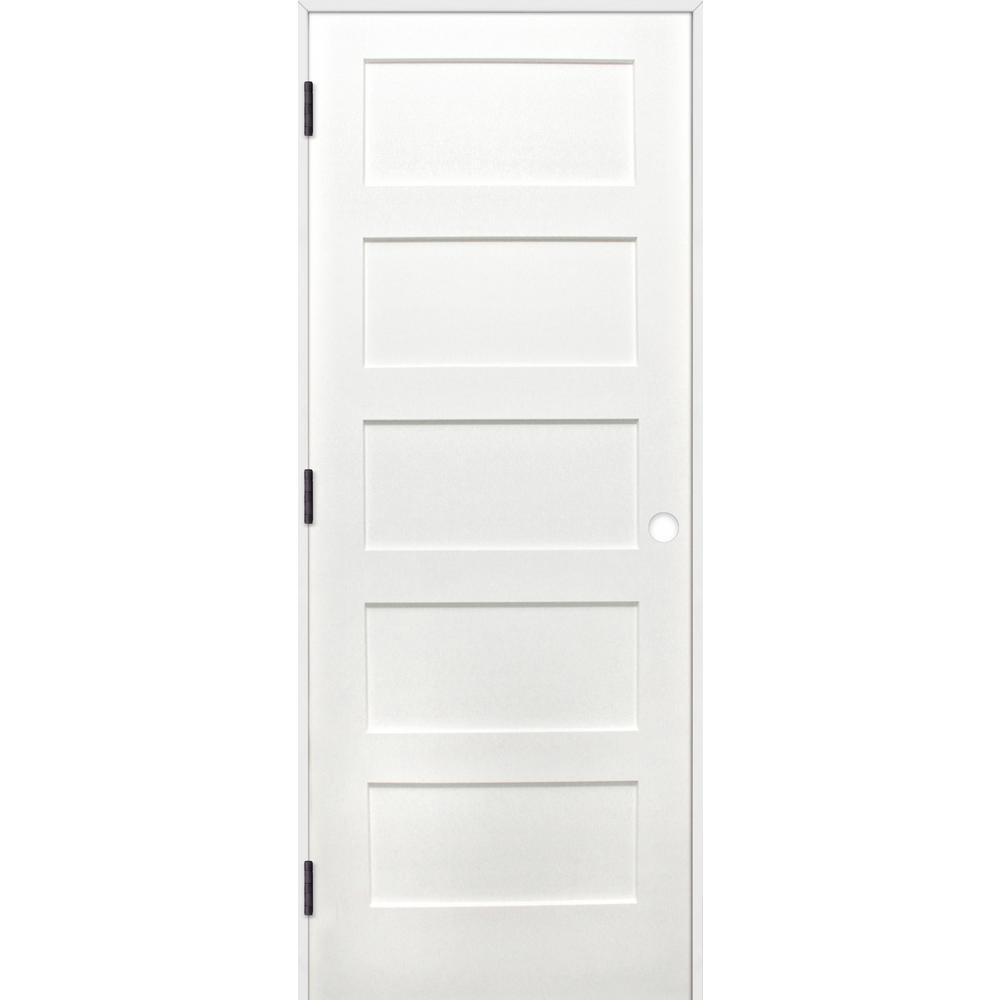 30 In X 80 In Shaker Unfinished 5 Panel Solid Core Primed Pine Wood Reversible Single Prehung Interior Door