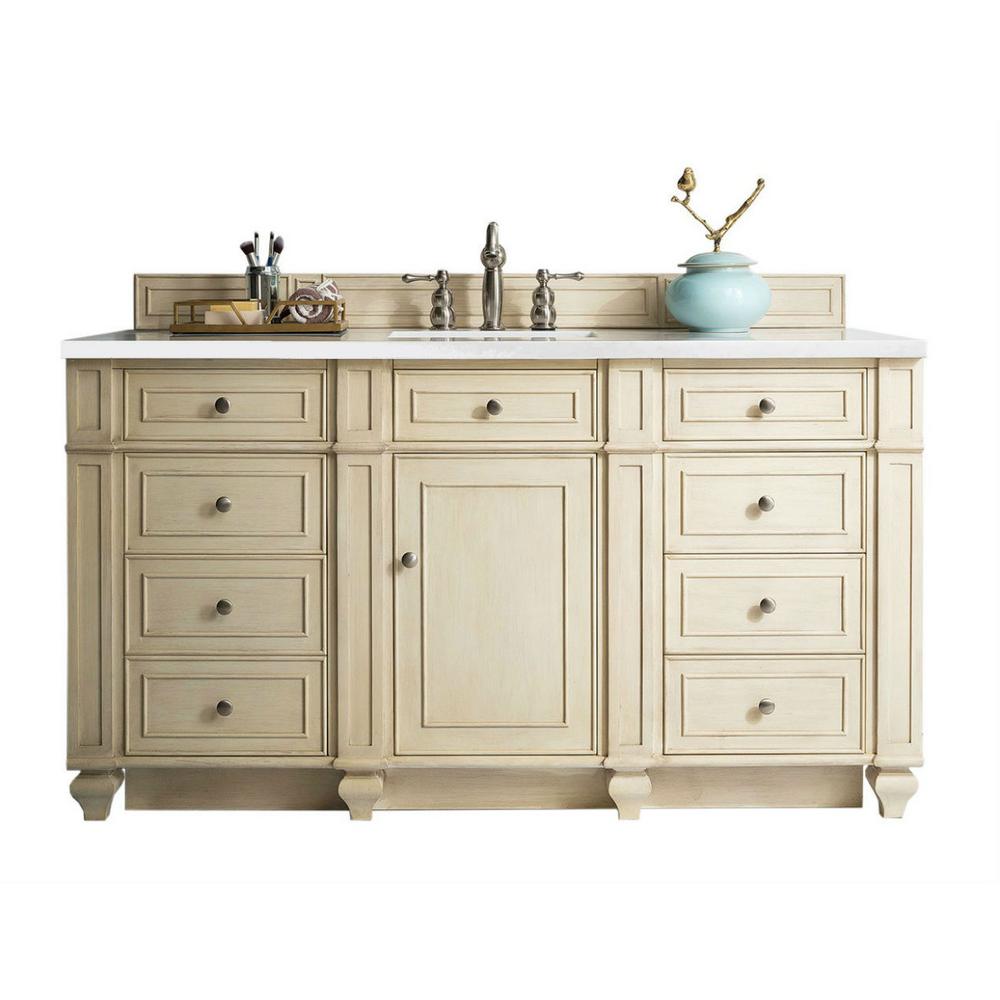 Off White 60 Inch Vanities Bathroom Bath The Home Depot W Single Vanity In Vintage Vanilla With Quartz Top White
