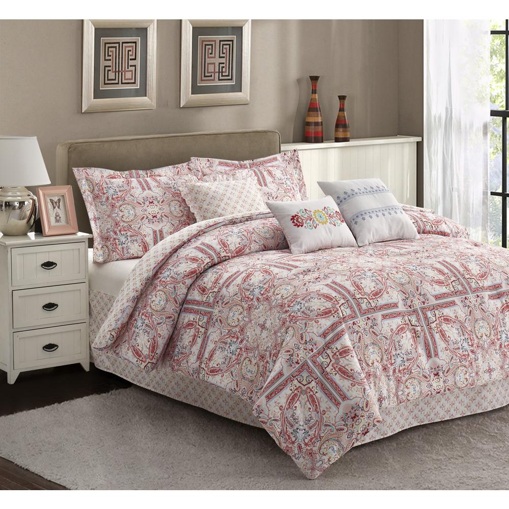 R2zen Josephine 7 Piece Pink Medallion King Comforter Set