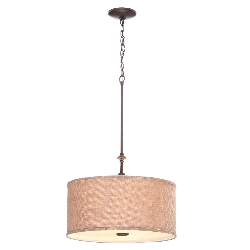 Hampton Bay Quincy 3 Light Oil Rubbed Bronze Drum Pendant With Burlap Fabric Shade Es4732ob4 The Home Depot - Burlap Pendant Lighting Hampton Bay Quincy 3 Light Oil Rubbed Bronze Drum Pendant With Burlap Fabric Shade Es4732ob4 The Home Depot - Burlap Pendant Lighting