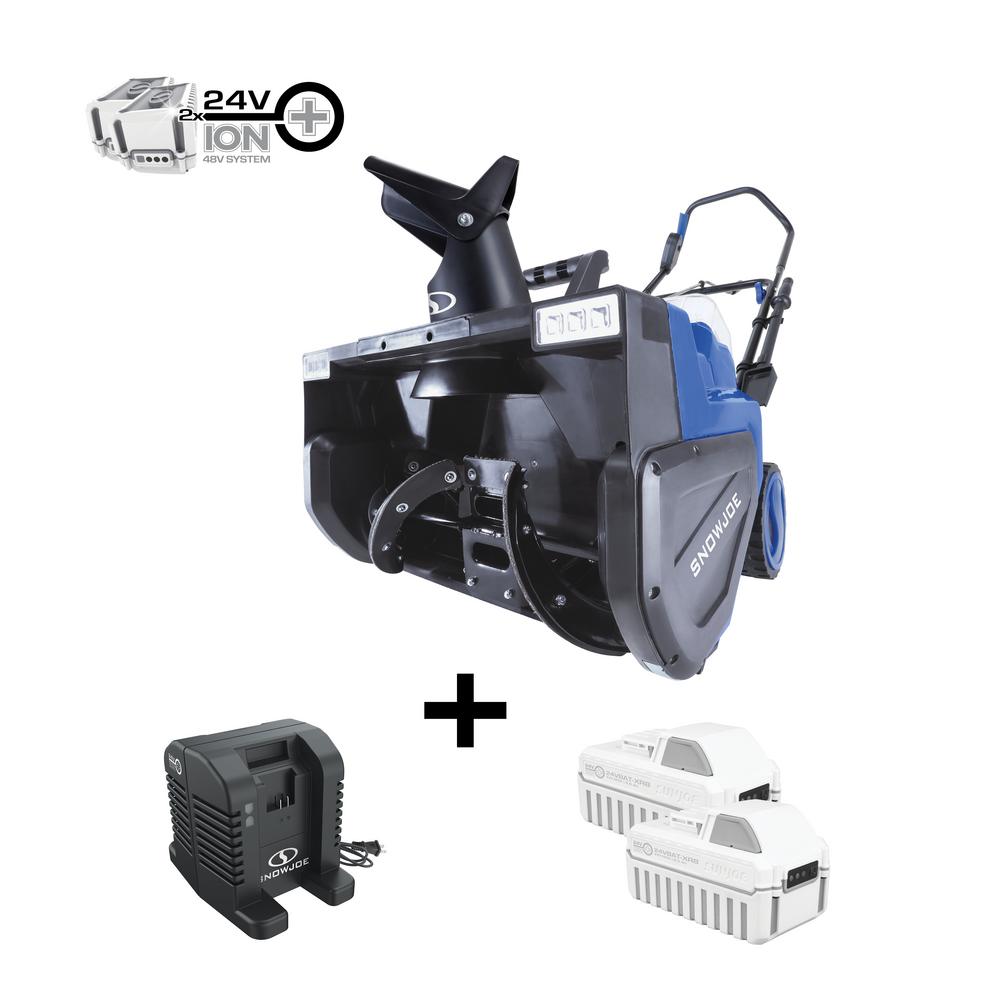 Snow Joe 22 in. 48-Volt Single-Stage Cordless Electric Snow Blower Kit with 2 Amp x 8.0 Amp Batteries Plus Charger