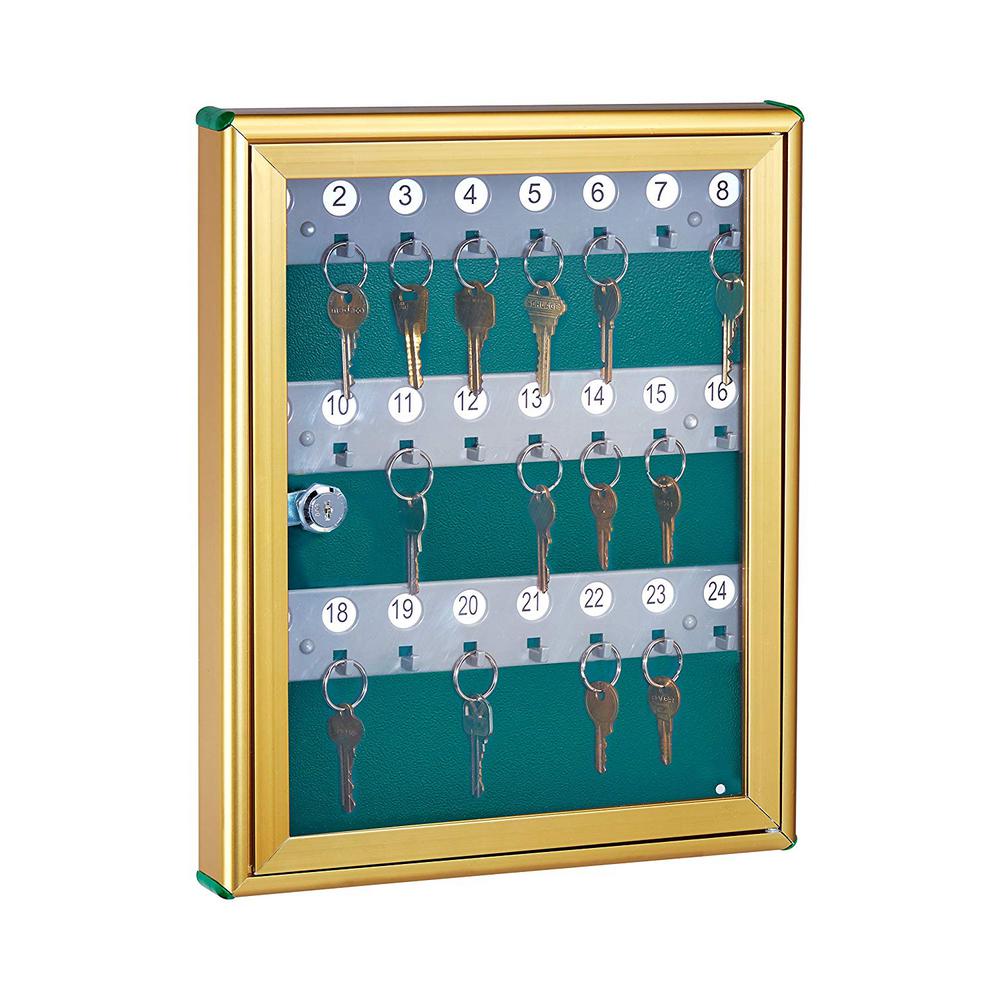 Adiroffice 24 Key Steel Glass Locking Key Storage Cabinet Gold