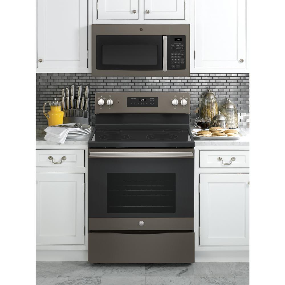 Ge 1 6 Cu Ft Over The Range Microwave In Slate Fingerprint Resistant Jvm3160efes The Home Depot