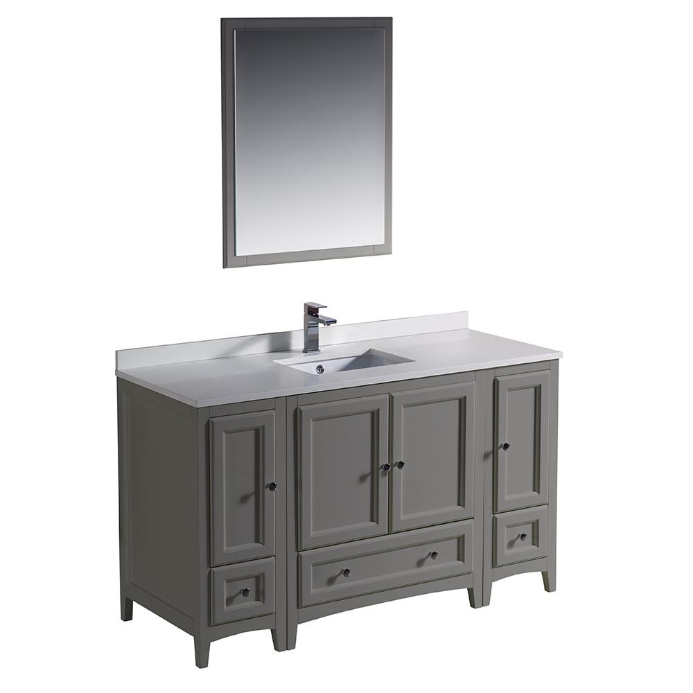 Fresca Oxford 54 In Traditional Bathroom Vanity Gray With Quartz Stone Top White Basin And Mirror