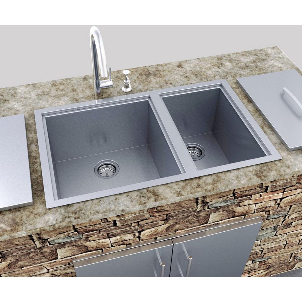 Sunstone Over Under 34 In X 12 In Height Double Basin Sink With Covers B Sk34 The Home Depot