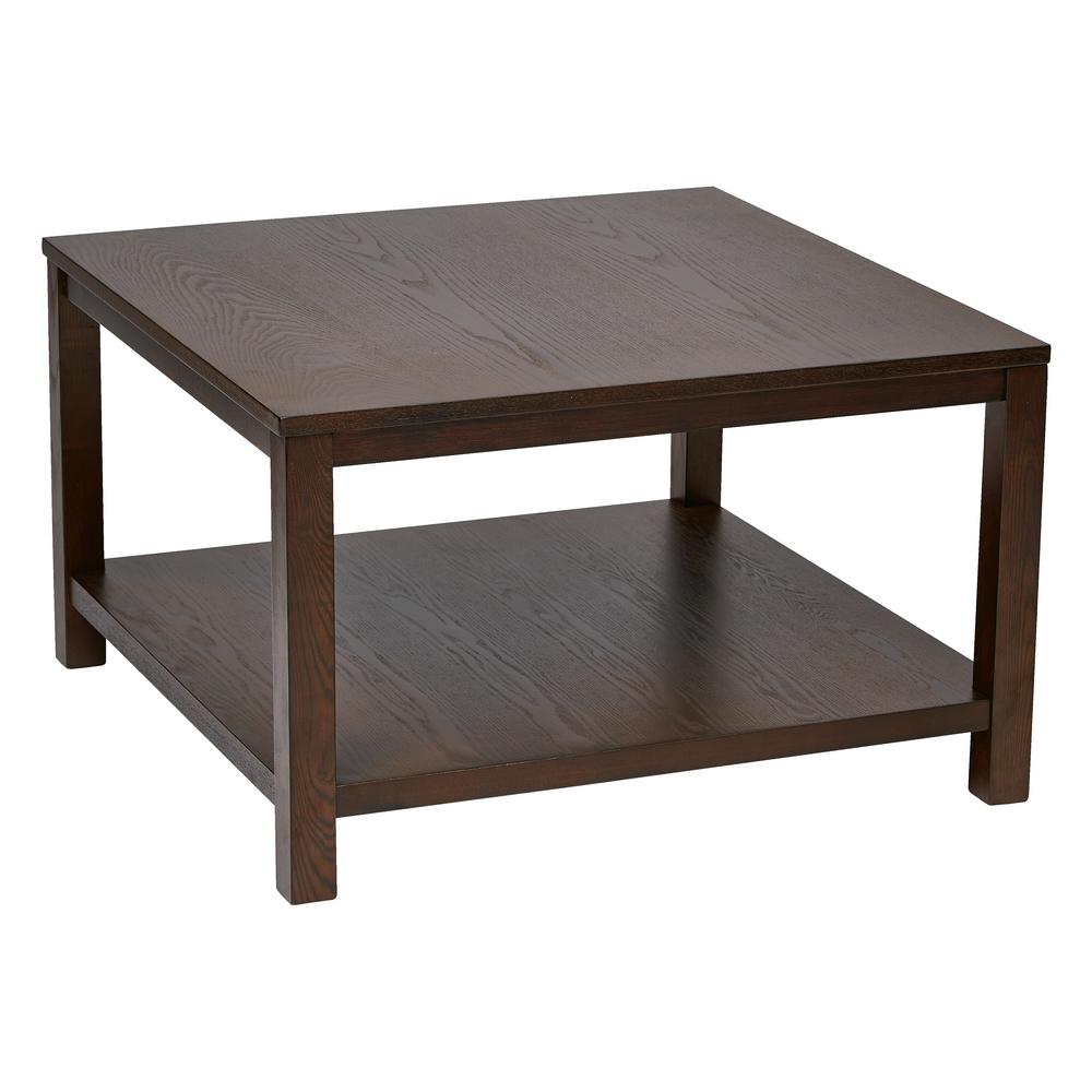 Office Star Products Merge 31 In Espresso Medium Square Wood Coffee Table With Shelf Mrg12sr1 Esp The Home Depot
