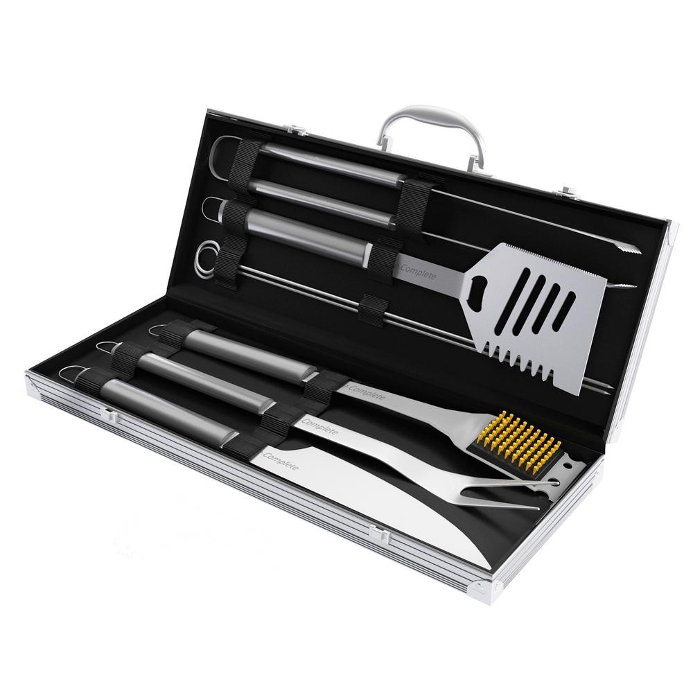 Home-Complete Stainless Steel BBQ Grill Tool Set with ...