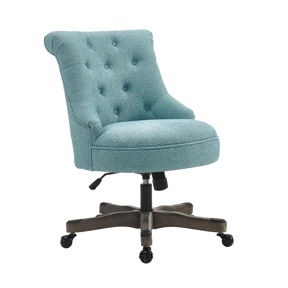 Linon Home Decor Sinclair Light Blue With White Polka Dots Upholstered Fabric And Gray Wood Base Office Chair 178403ltblu01u The Depot White Polka Dots Upholstered Fabric