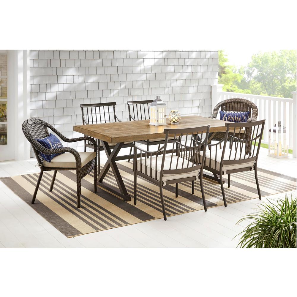 Stylewell Mix And Match 72 In Rectangular Metal Outdoor Dining Table With Farmhouse Trestle Base Tile Tabletop 3038 Dt7 The Home Depot - Farmhouse Outdoor Patio Dining Table
