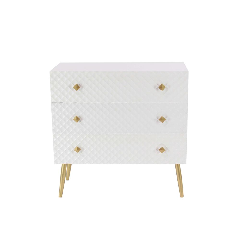 Litton Lane White Diamond Patterned 3 Drawer Chest With Gold Accents Litton Lane White Diamond Patterned 3 Drawer Chest With Gold Accents