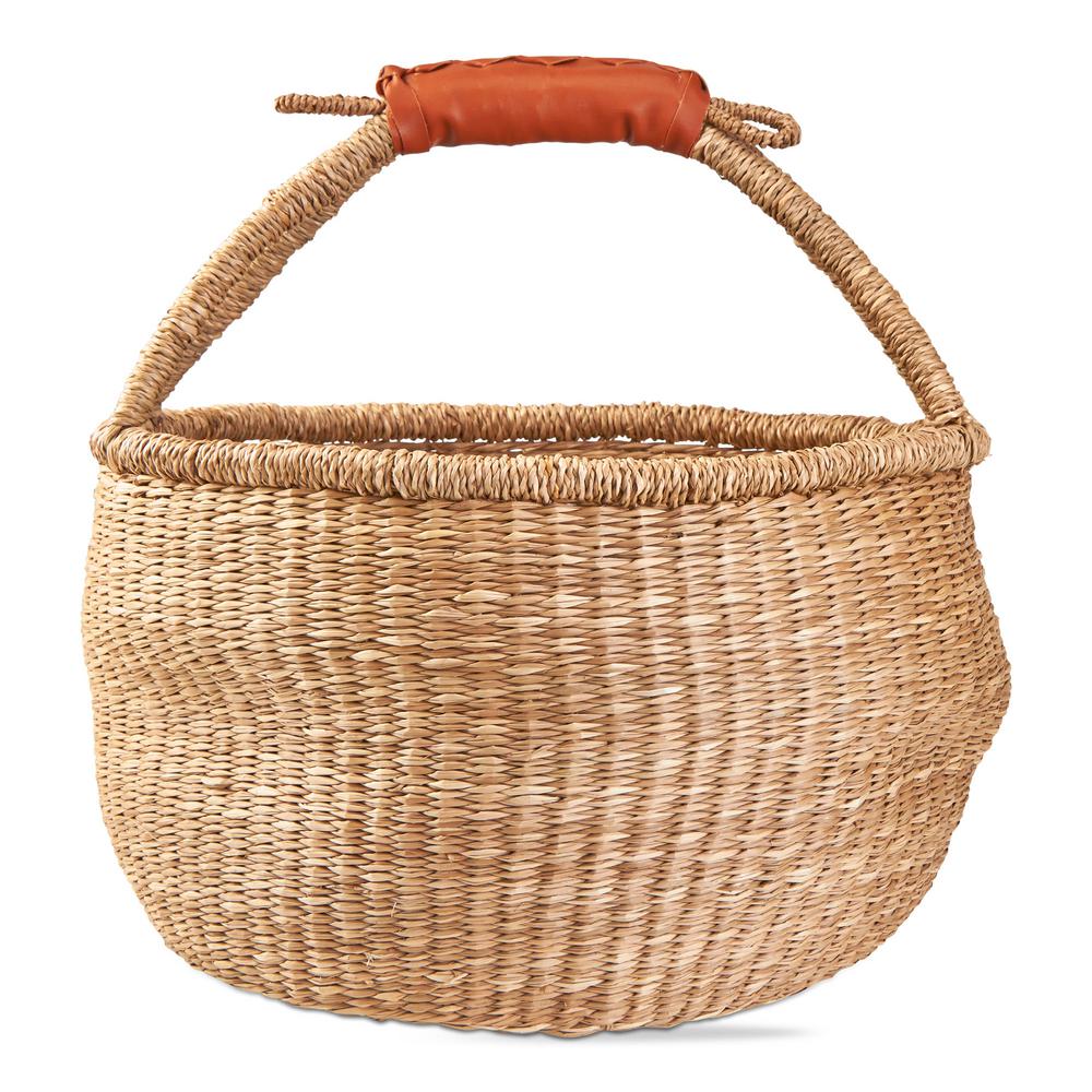Tag Round Seagrass Basket With Faux Leather Handle Tag207206 The Tag Round Seagrass Basket With Faux Leather Handle