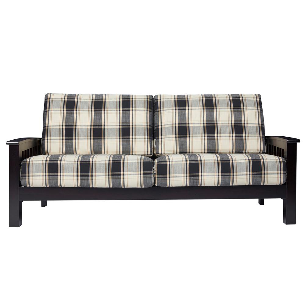Handy Living Omaha Mission Style Sofa With Exposed Wood Frame In Handy Living Omaha Mission Style Sofa With Exposed Wood Frame In Brown And Black Plaid