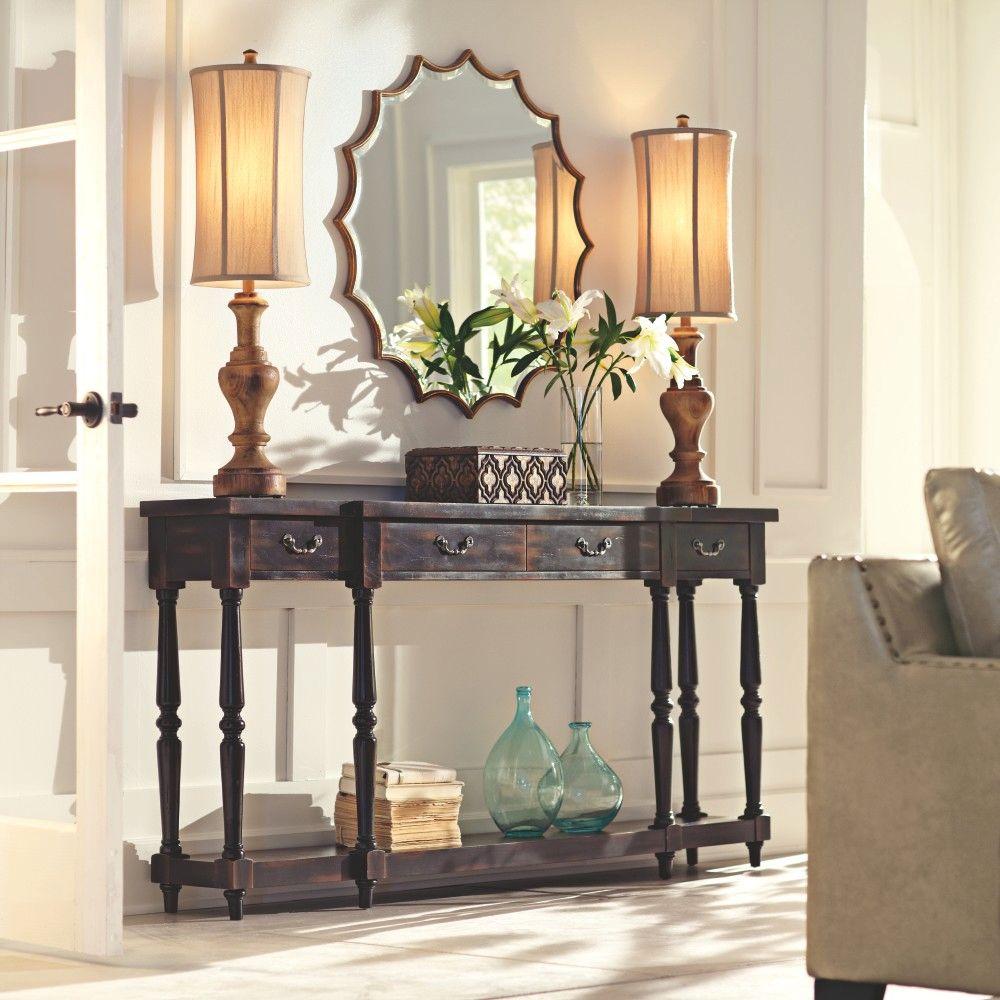 Console Tables Accent The Home Depot Mitchell Black Rubbed Storage Console Table
