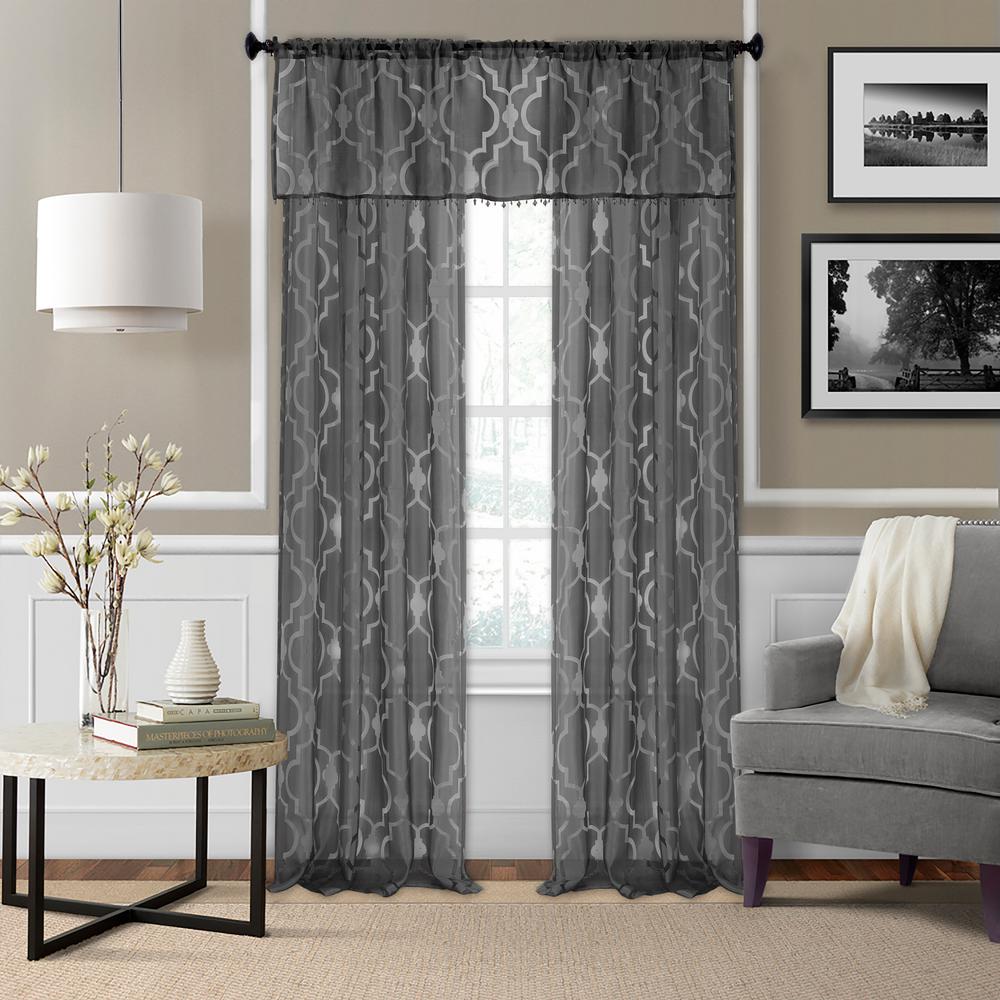 Elrene Montego Burnout Trellis Sheer Window Curtain 70686blk The