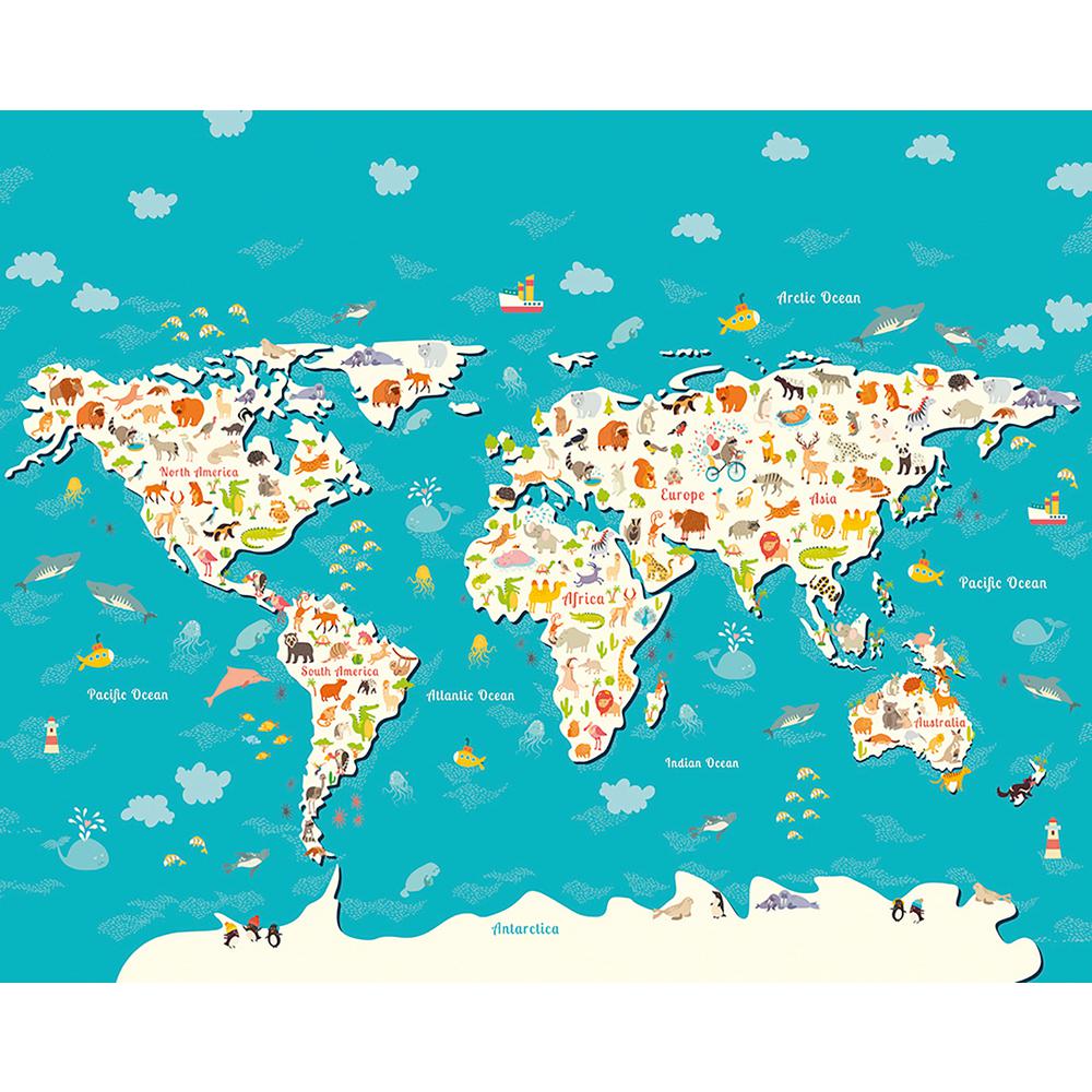 Animals Of The World Map Wall Mural