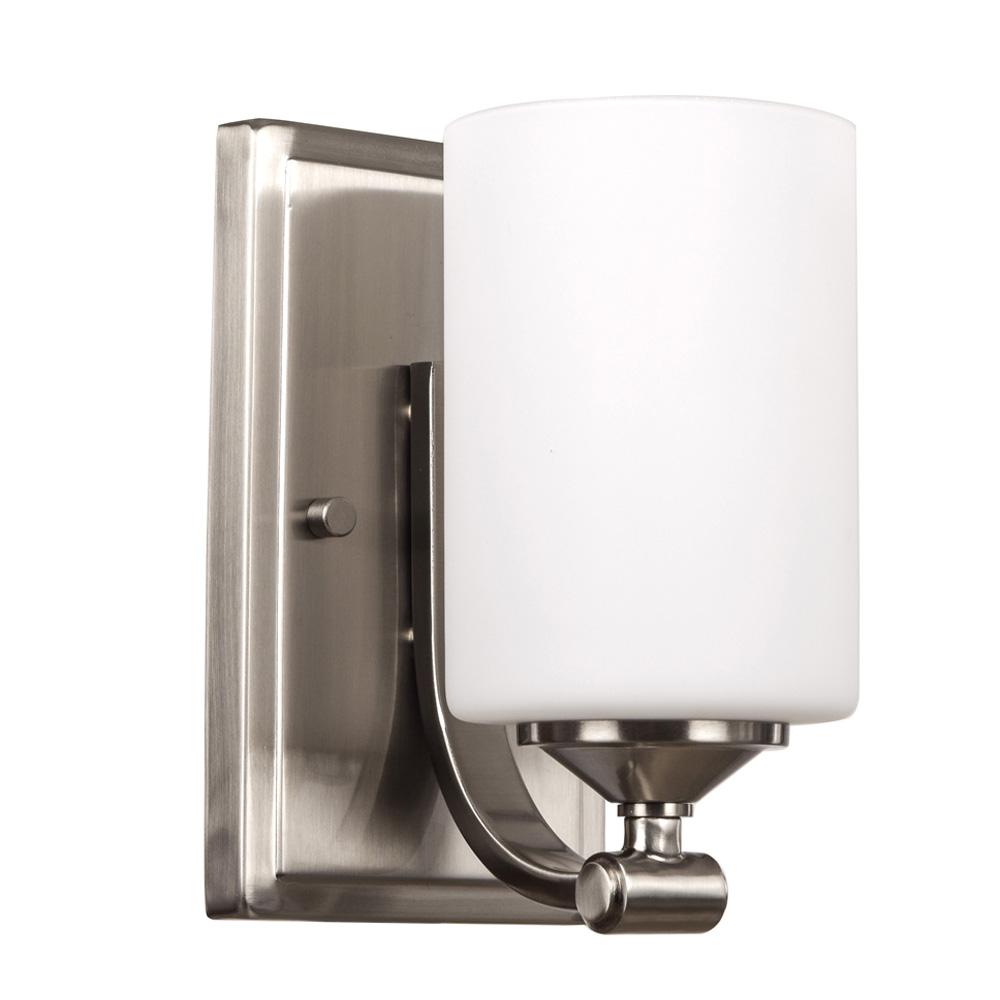 Dsi 1 Light Brushed Nickel Wall Sconce With Frosted Opal Glass Shade 17678 The Home Depot 2161