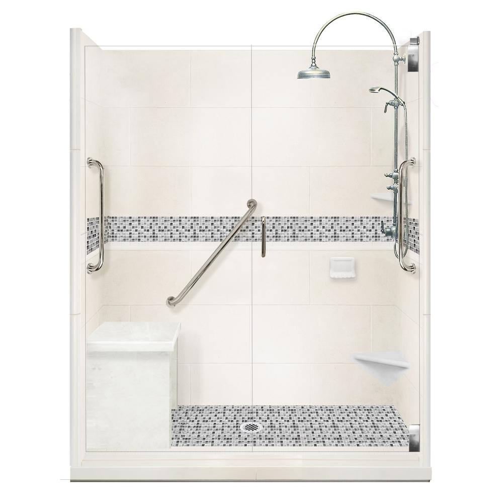 American Bath Factory Del Mar Freedom Luxe Hinged 32 In X 60 80 Center Drain Alcove Shower Kit Natural Buff And Chrome Hardware American Bath Factory Del Mar Freedom Luxe Hinged 32 In X 60 80 Center Drain Alcove Shower Kit Natural Buff And Chrome Hardware