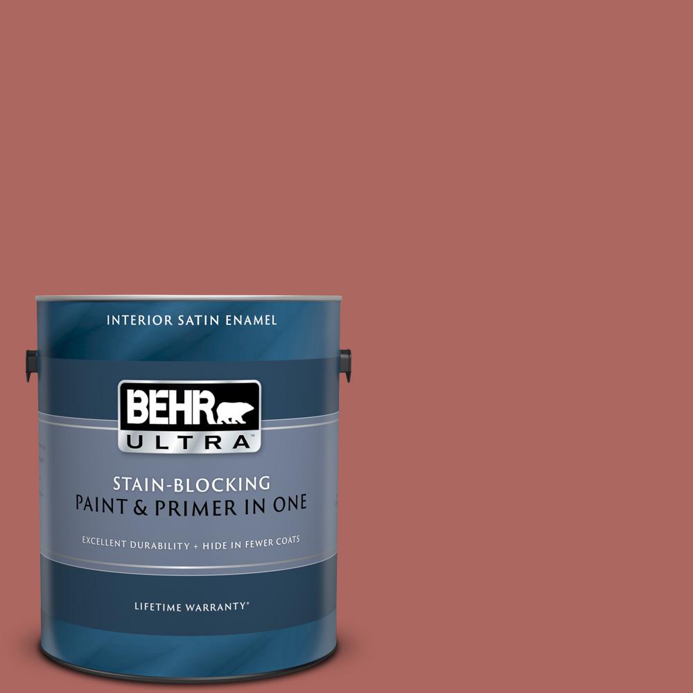 Behr Ultra 1 Gal Ppu2 13 Colonial Brick Satin Enamel Interior Paint And Primer In One