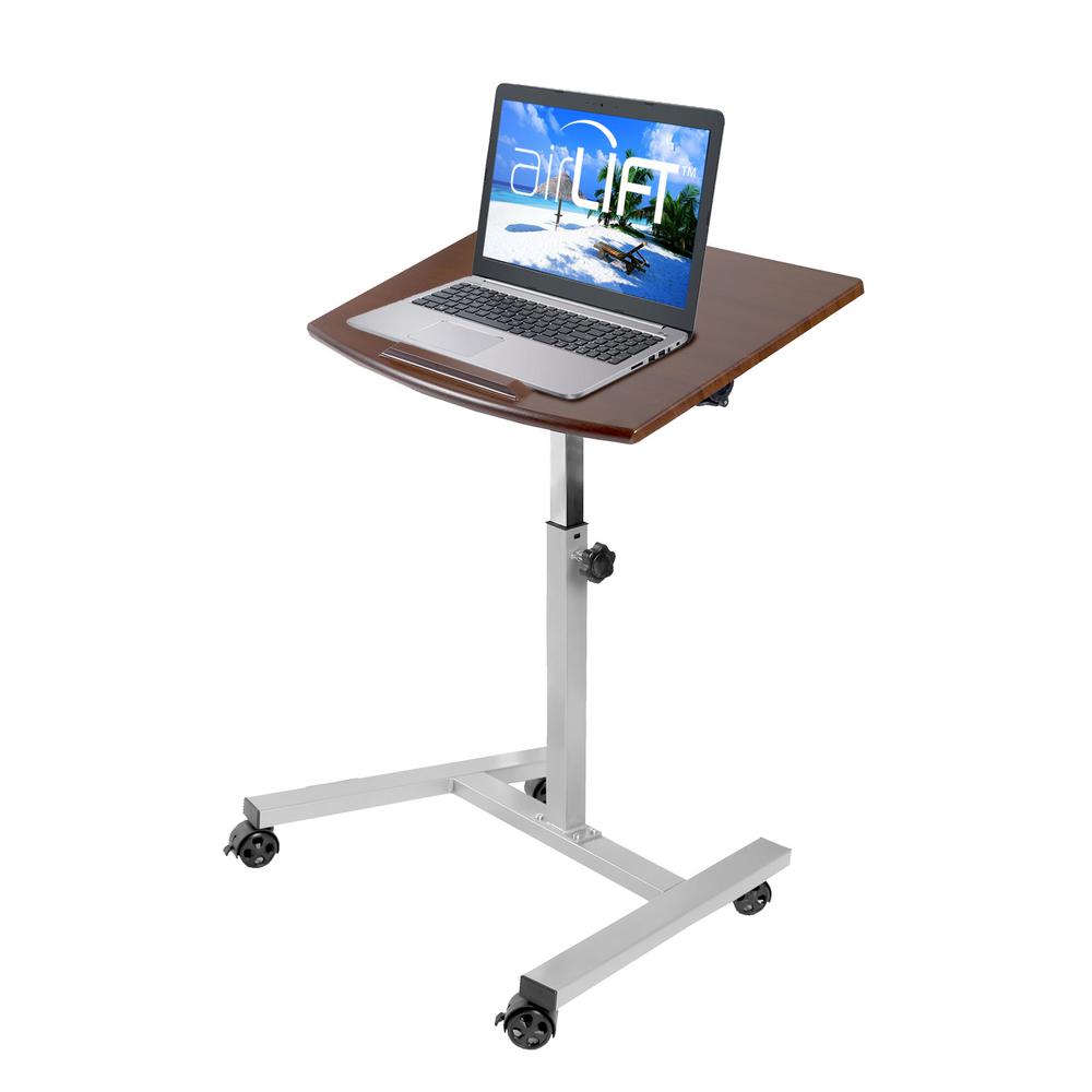 Seville Classics Airlift Walnut Gray Tilting Mobile Laptop