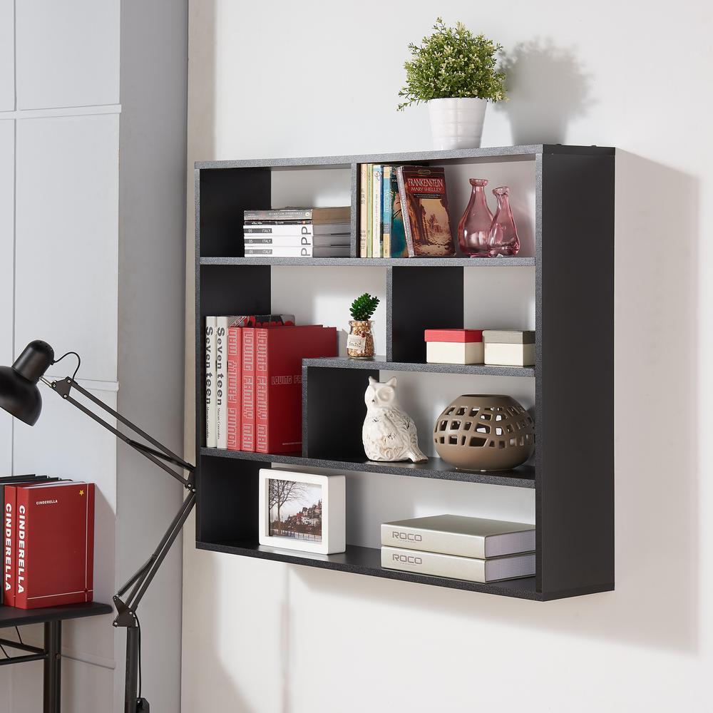 DANYA B 37 in. x 32 in. Black Laminated Rectangular Floating Wall Shelf