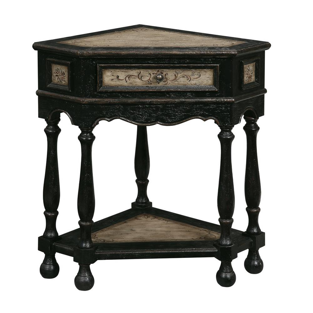 Coast To Coast Etlan Textured Black And Beige 1 Drawer Corner