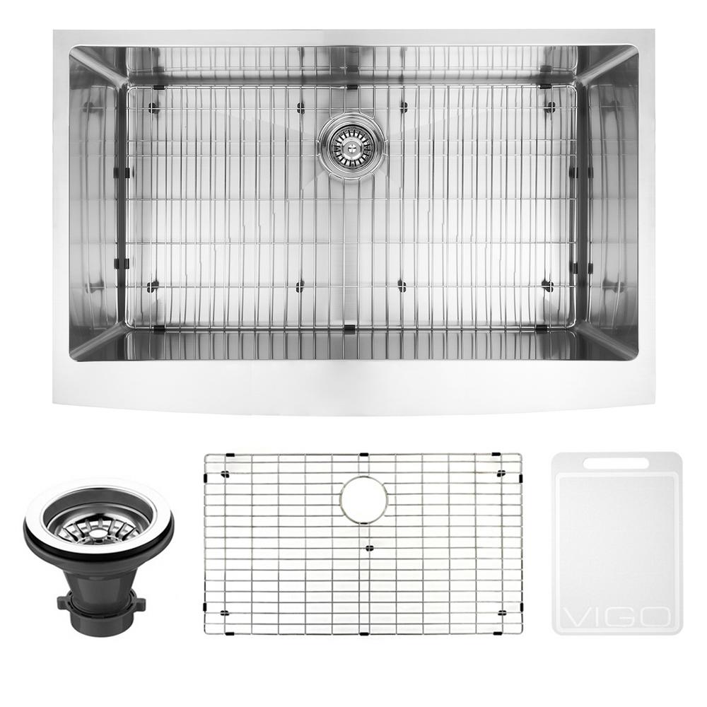 Vigo Bedford Farmhouse Stainless Steel 36 In 0 Hole Single Bowl Kitchen Sink With 1 Grid 1 Strainer In Stainless Steel