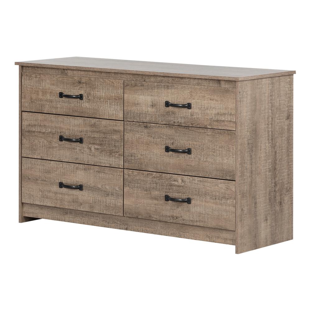 South Shore Tassio 6 Drawer Weathered Oak Dresser (31.25 in H. x 52 in