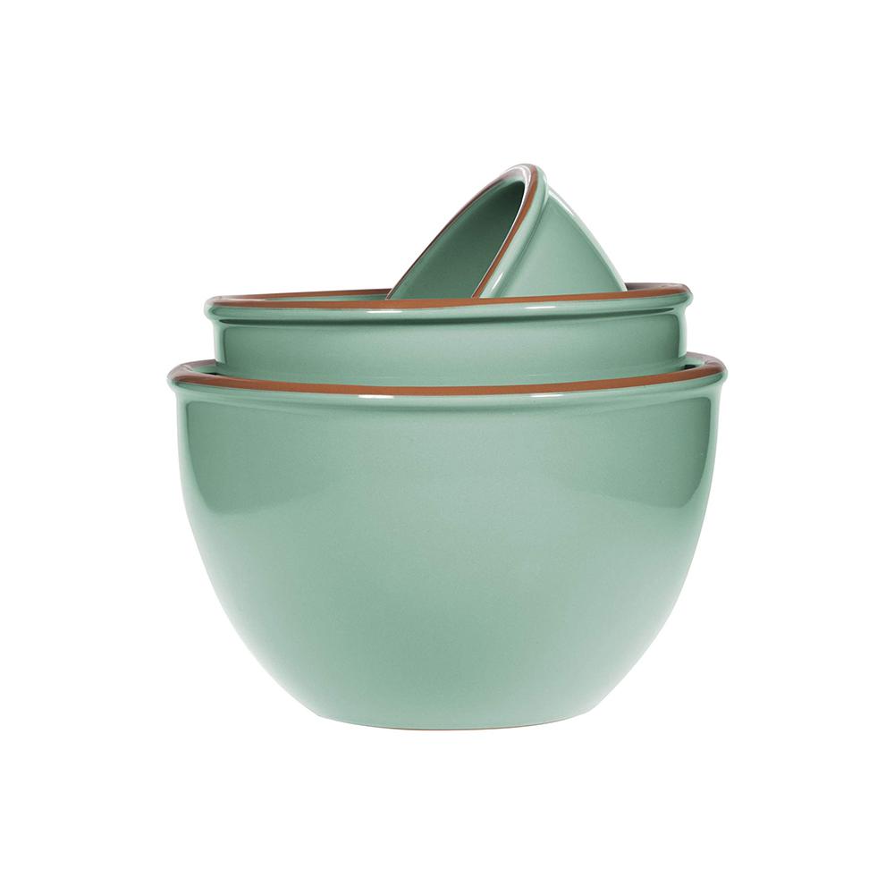 HOME ESSENTIALS & BEYOND 3Piece Terracotta Mint Green Mixing Bowl Set