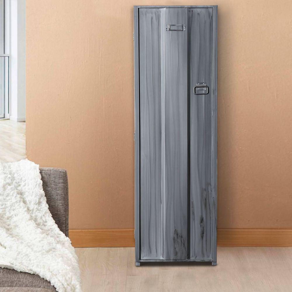 Benjara Contemporary Silver Metal Locker Inspired Armoire With 2 Shelves And Metal Pulls 20 25 In L X 20 75 In W X 66 5 In H Bm187178 The Home Depot