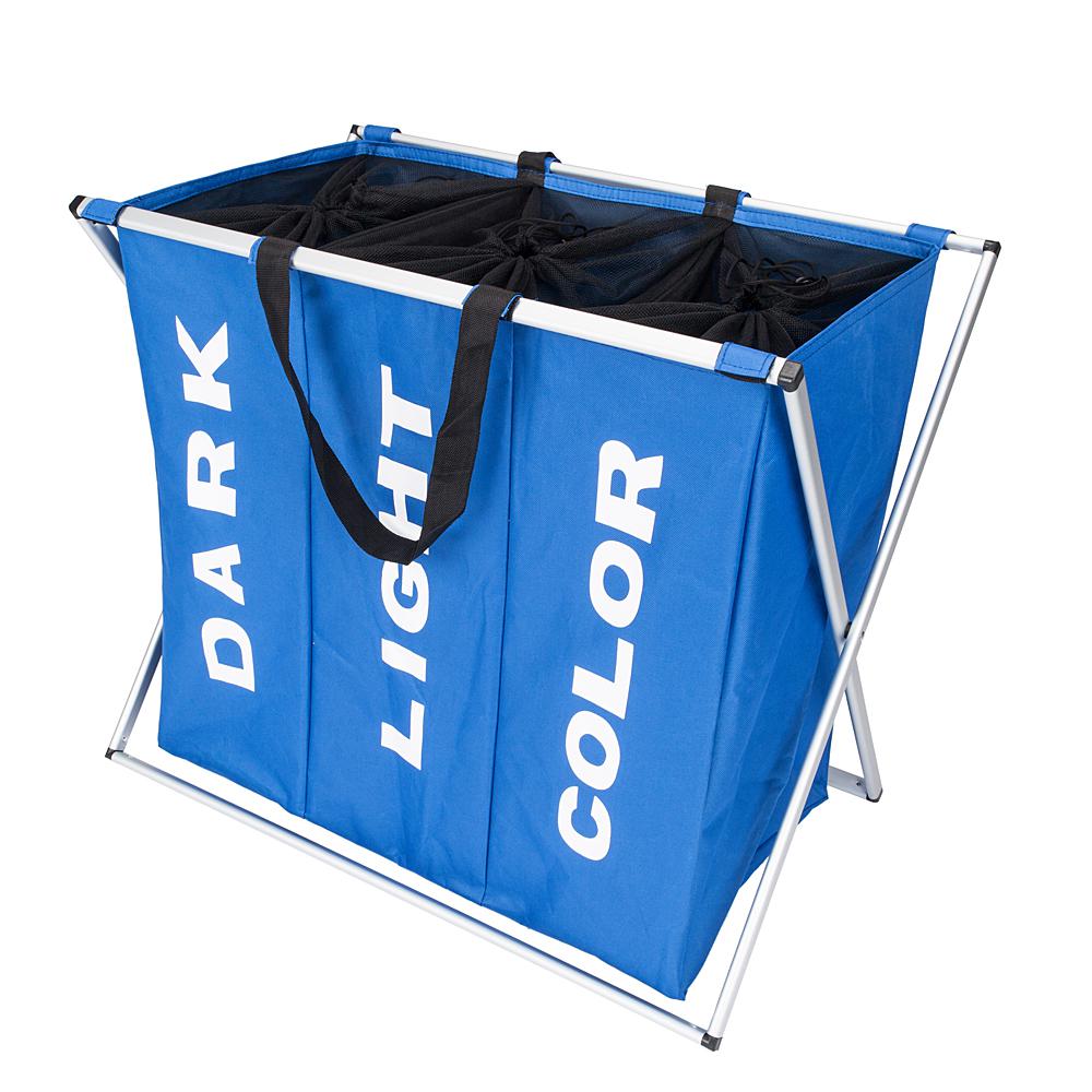 Blue Laundry Baskets Room Storage The Home Depot Blue Fabric Portable Three Lattice Laundry Basket