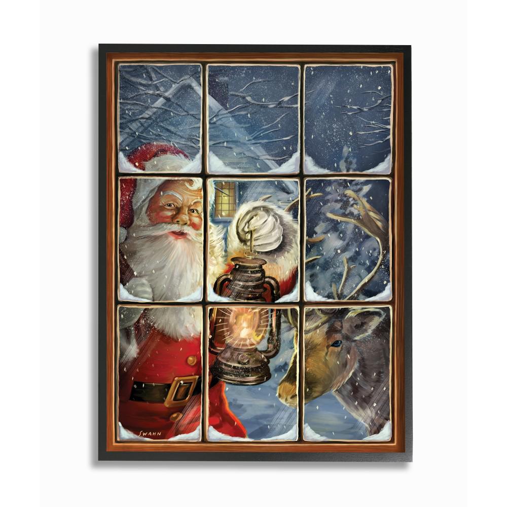 Stupell Industries 16 in. x 20 in. "Holiday Santa Claus in the Windowpane with Lantern Painting 