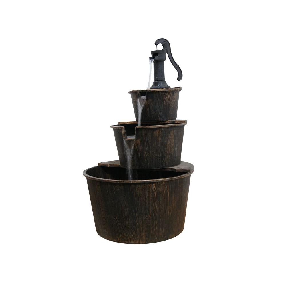 Alpine Corporation 3 Tiered Rustic Pump Outdoor Alpine Corporation 3 Tiered Rustic Pump Outdoor Waterfall Barrel Fountain