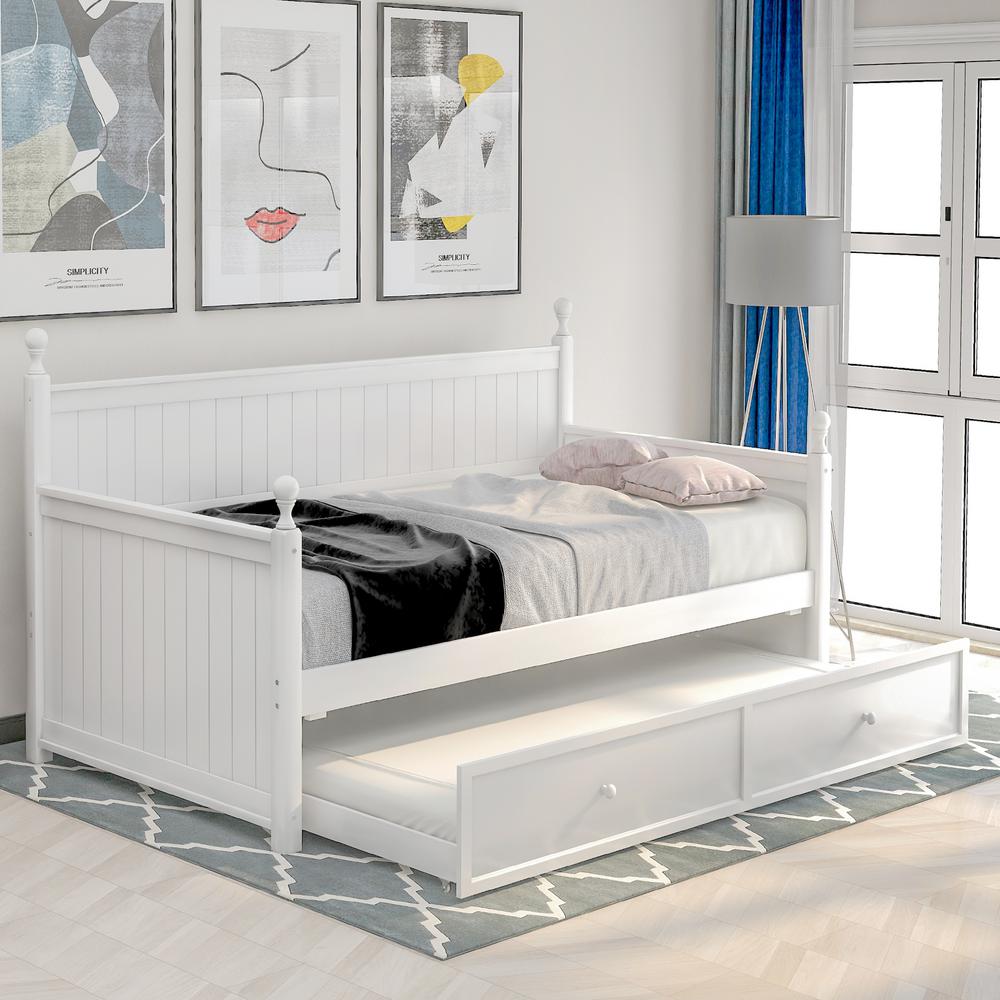 Harper & Bright Designs White Wood Twin Size Daybed with Trundle