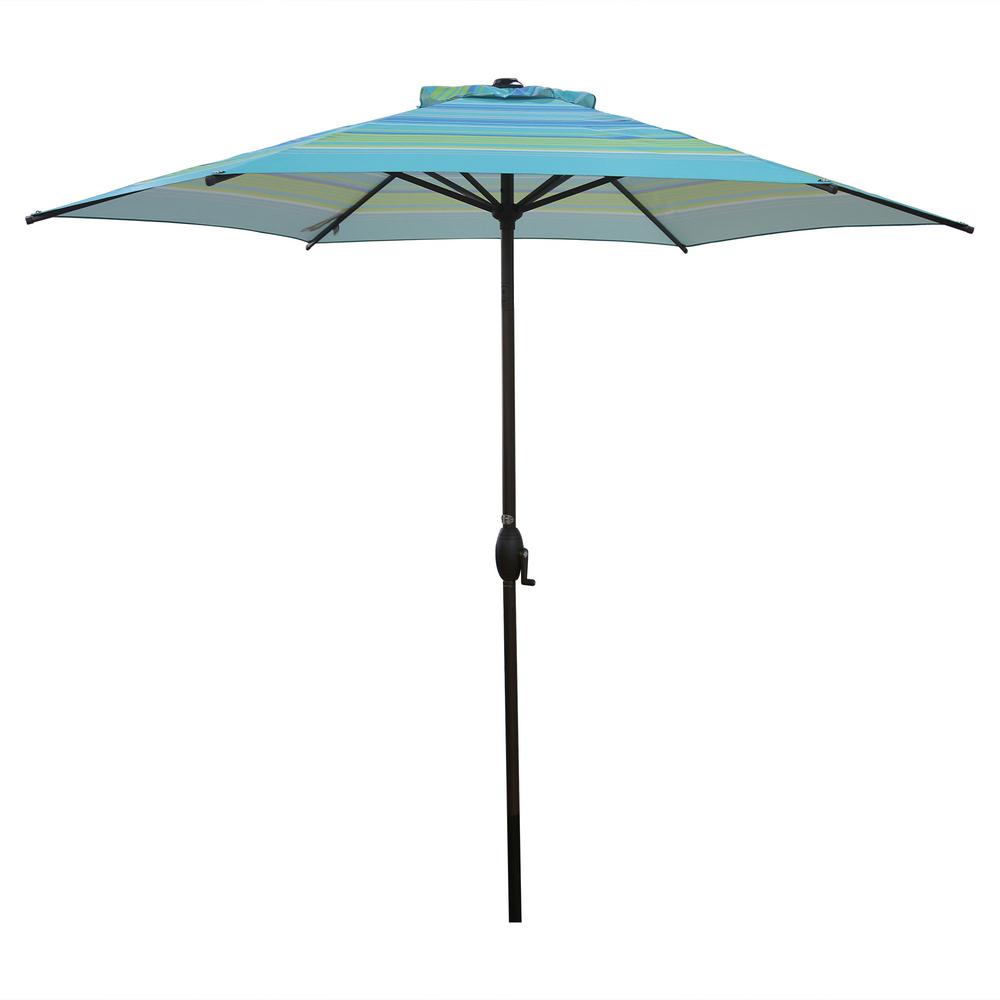 Abba Patio 9 Ft Market Outdoor Patio Umbrella With Push Button Tilt And Crank Turquoise Stripe Abba9386ctlbs The Home Depot