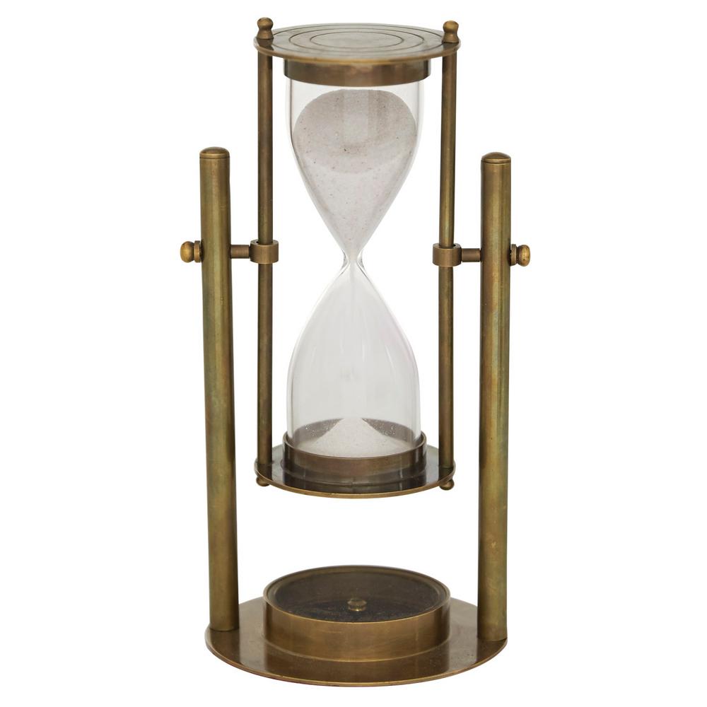 Litton Lane 4 In X 8 In Antique Bronze Small Rotating Brass Metal Sand Timer 18917 The Home Depot