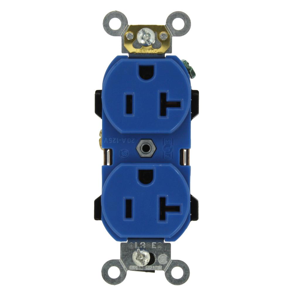 Leviton 20 Amp Industrial Grade Heavy Duty Self Grounding Duplex Outlet, Blue-5352-BU - The Home ...