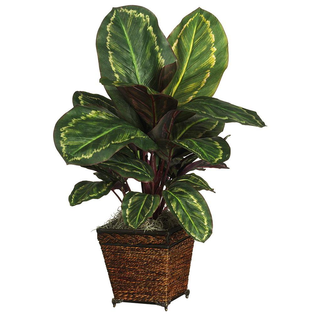 Nearly Natural 26 in. Maranta Silk Plant with Wicker Basket65900506 The Home Depot