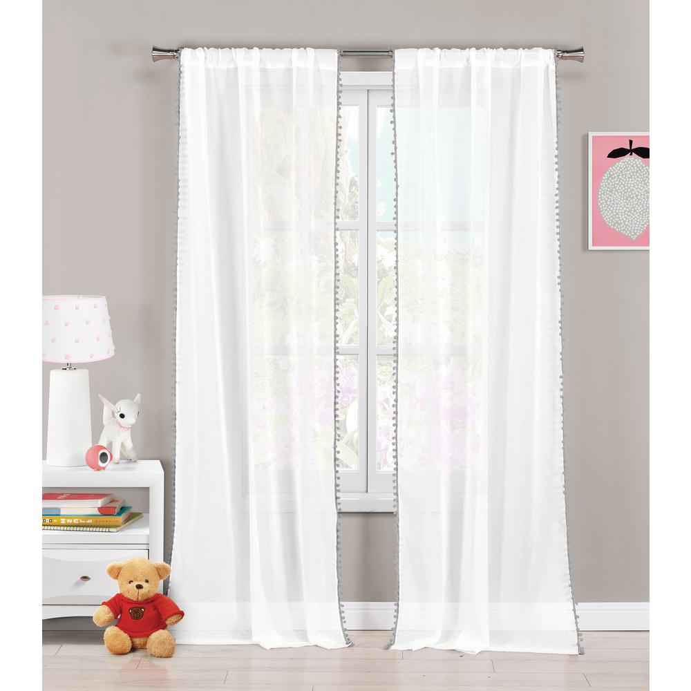 Duck River Aveline 38 In X 84 L Polyester Pompom Curtain Panel Grey 2 Pack