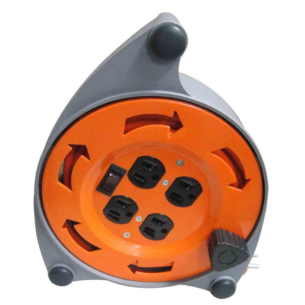 Hdx 20 Ft 16 3 Retractable Extension Cord Reel With 4 Outlets