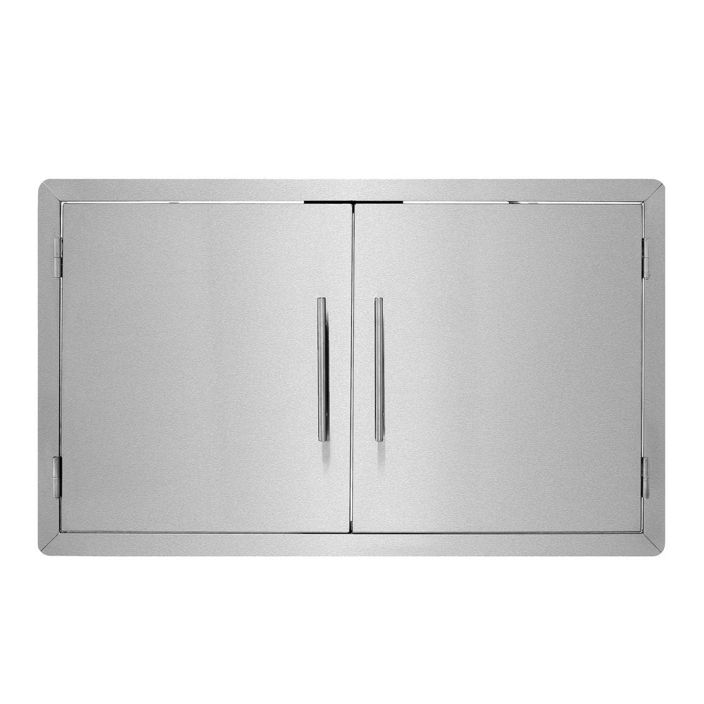 Pasauto Pl 304 All Brushed Stainless Steel Double Bbq Door For Island Ciogo Outdoor Kitchen 29x22 Inch Wall Access Barbecue Grill Outside Cabinet Storage Patio Brushed Stainless Steel Double Bbq Door, Outdoor Kitchen Cabinet Doors Black