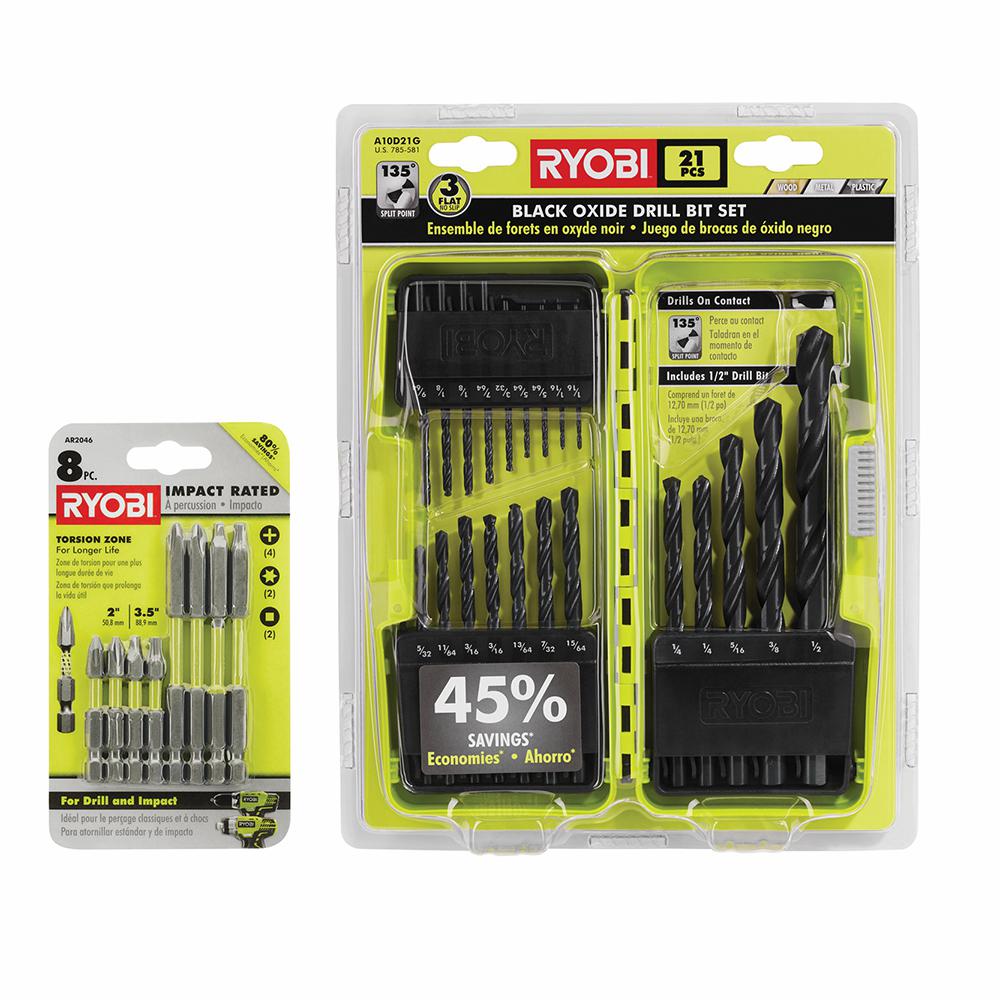 RYOBI Black Oxide Drill Bit Set (21Piece) with BONUS (8Piece) Impact
