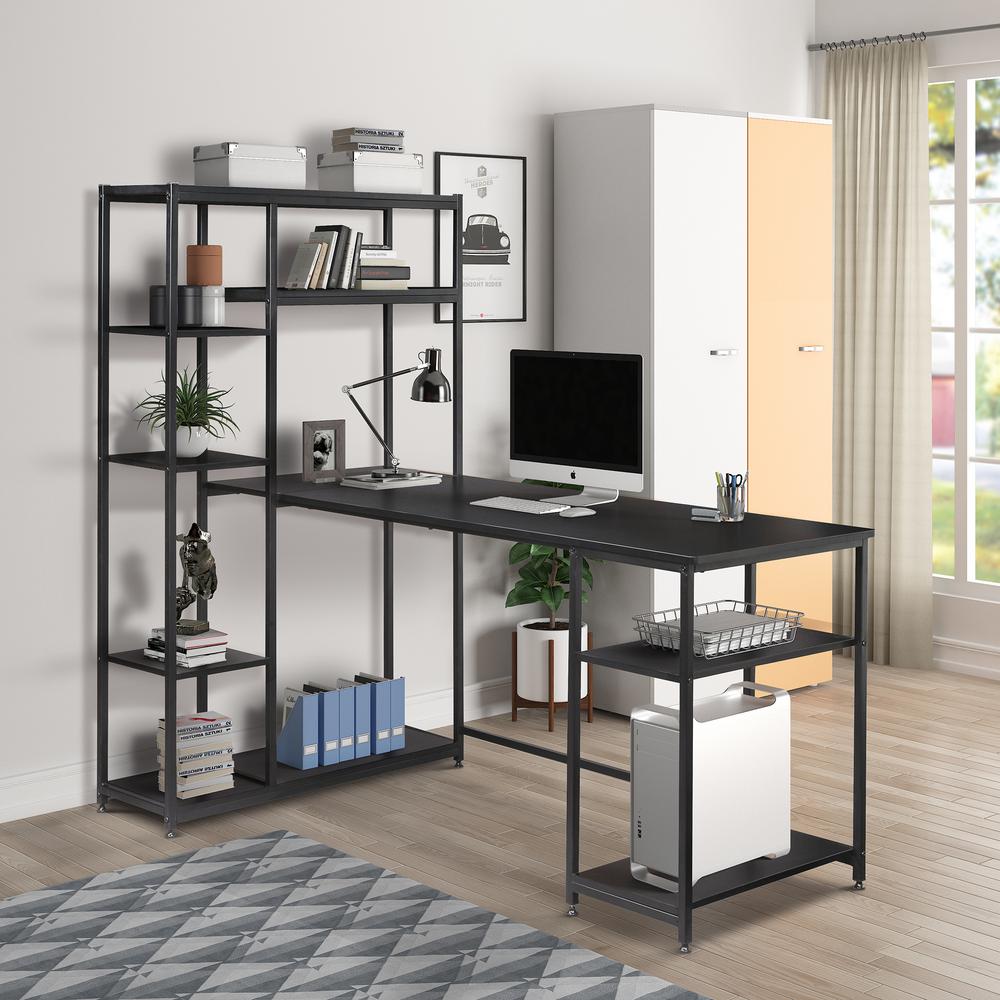 Merax Black Modern Large Office Desk With Bookshelf And Storage Merax Black Modern Large Office Desk