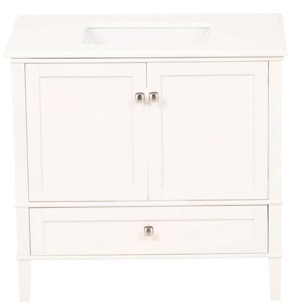 Simpli Home Chelsea 36 in. Vanity in Soft White with Quartz Marble