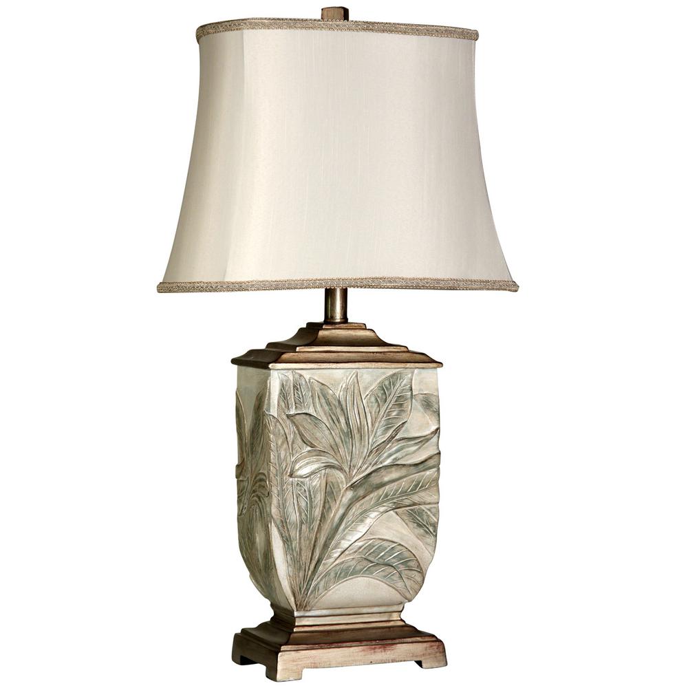 StyleCraft 27.5 in. White With Brass Accents Table Lamp with Ivory