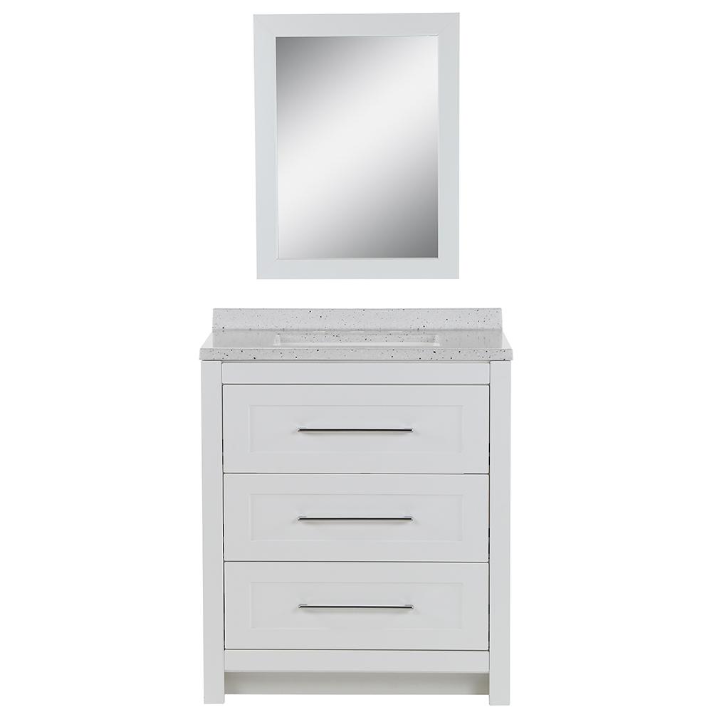 Glacier Bay Sandhill 30 5 In W Bath Vanity White With Solid Surface Top Frost Basin And Mirror