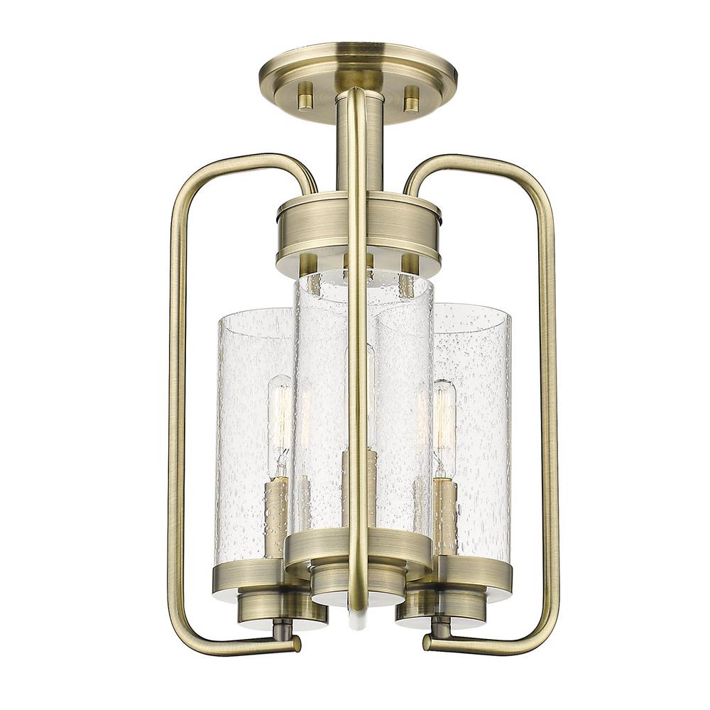 Golden Lighting Holden 3 Light Aged Br Semi Flush Mount 2380 Light Aged Br Semi Flush Mount 2380