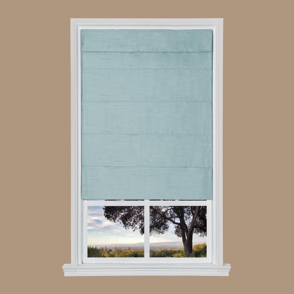 Light Green Faux Silk Cordless Fabric Roman Shade 23 in. W x 64 in. L